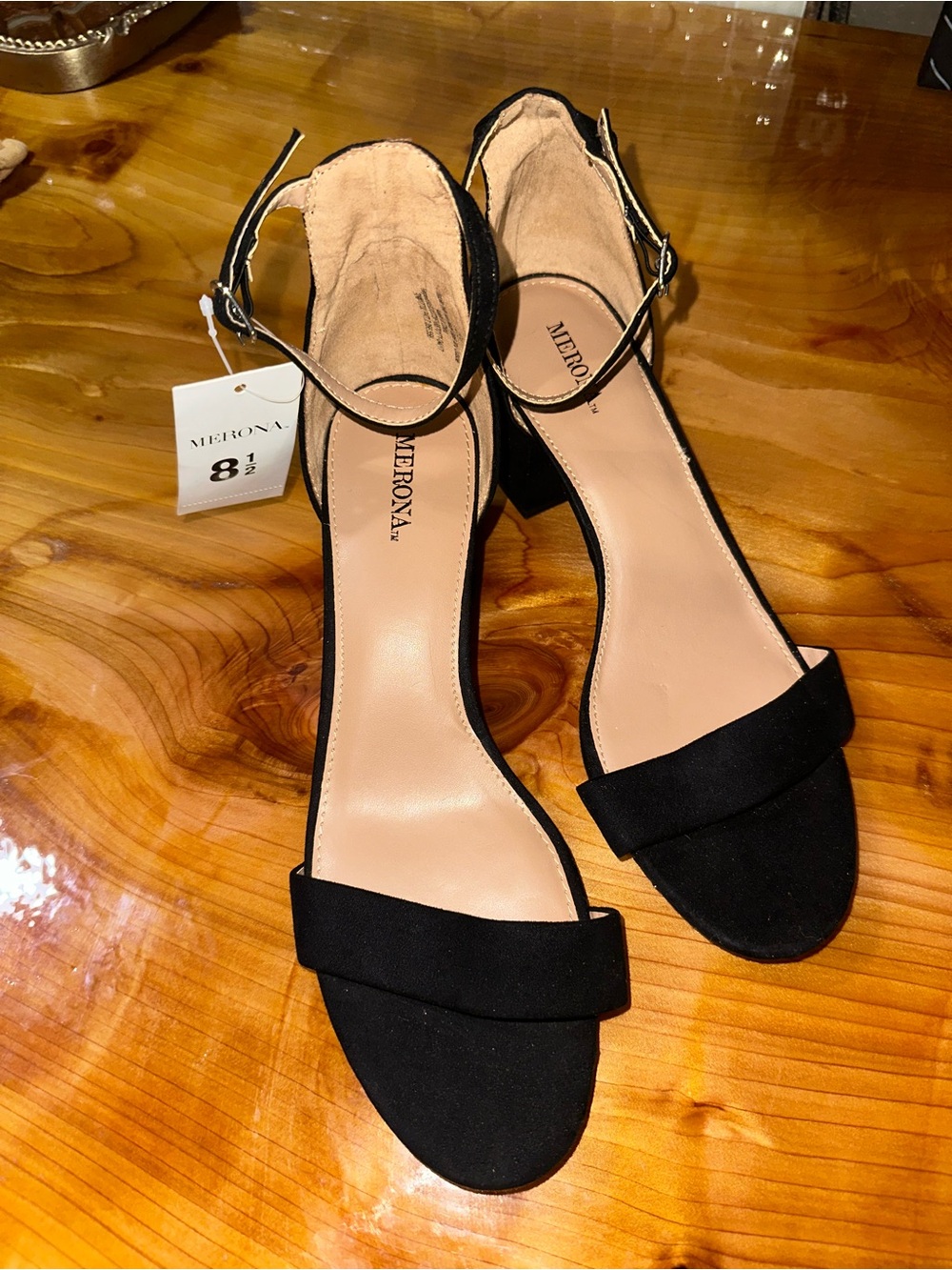 Merona Black Open-Toe Ankle-Strap Block Heel Sandals